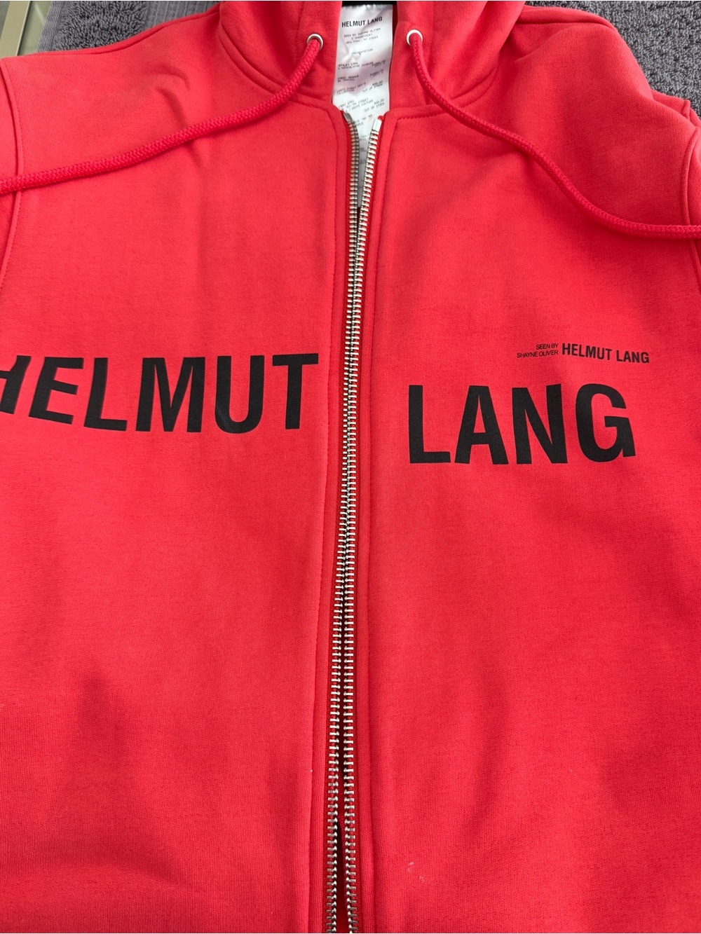 Helmut Lang Red Zip Front Hoodie! Helmut Lang Seen by Shayne Oliver.